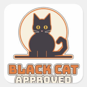 Black Cat Approved Retro Moon Halloween Cat Square Sticker