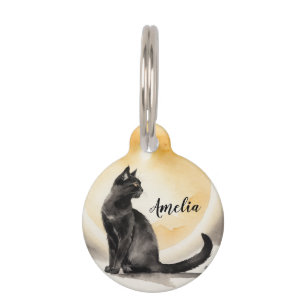 Black Cat Aquarell Pet Tag