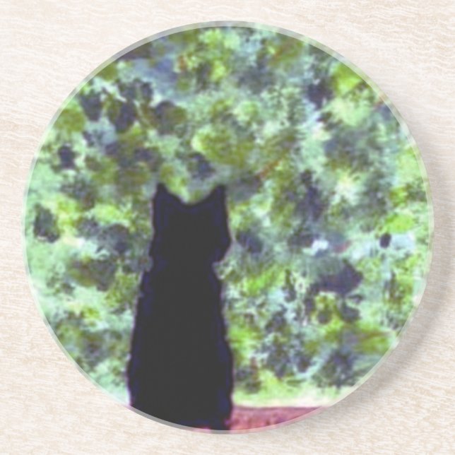 Black Cat Art, Cat at the window Coaster (Front)