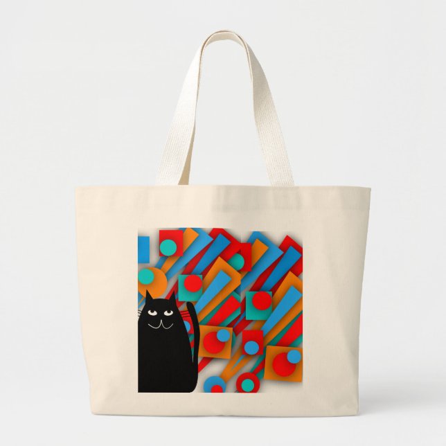 Black Cat Art Gifts Large Tote Bag (Front)