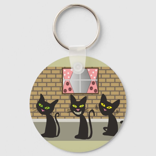 Black Cat Art Gifts "We Three Amigos" Key Ring (Front)