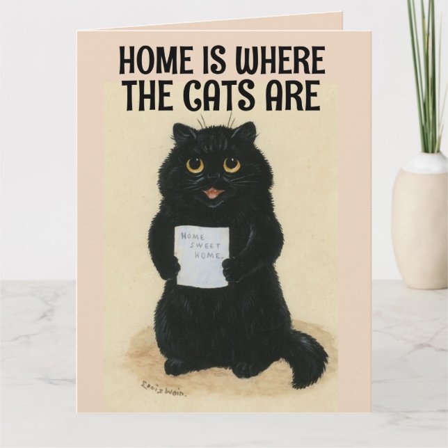 BLACK CAT ART HOME IS WHERE CATS ARE BIRTHDAY CARD (Front)