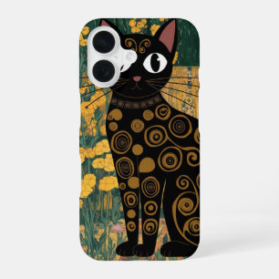Black Cat Art in the Style of Gustav Klimt iPhone 16 Case