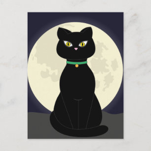 BLACK CAT ART NIGHT MOON Postcard