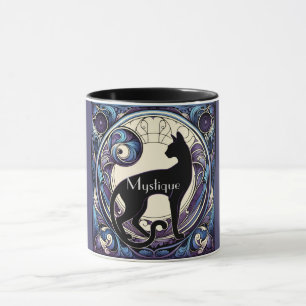 Black Cat Art Nouveau Purple and Blue Mug