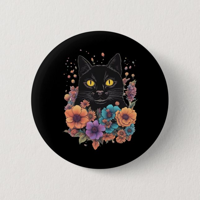 Black Cat Art Sticker1  6 Cm Round Badge (Front)