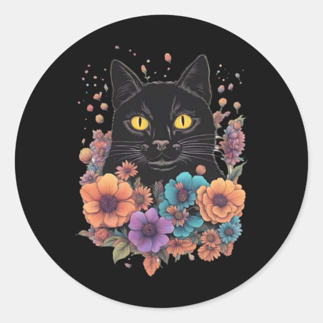 Black Cat Art Sticker1  Classic Round Sticker (Front)