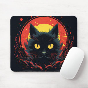 Black Cat Artful Illustration Graphic Halloween Mouse Pad