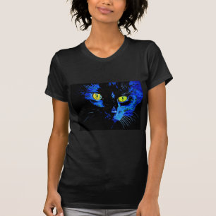 Black Cat Artistic Portrait With Striking Yellow E T-Shirt