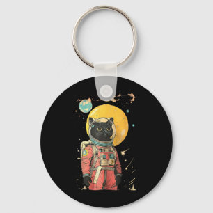 Black Cat Astronaut Colour Art Print Key Ring