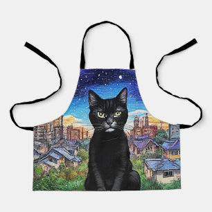 Black Cat at night 1 Apron