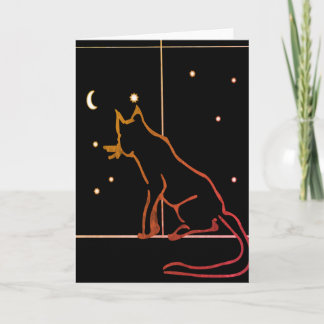 BLACK CAT AT NIGHT Folded Greeting Card