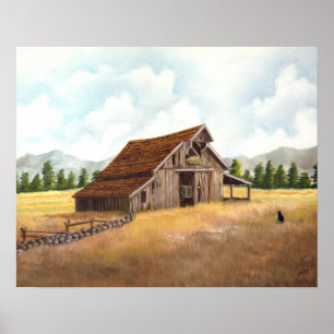 Black Cat at the Country Barn Poster