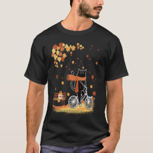 Black Cat Autumn Bicycle Ride Thanksgiving Fall Se T-Shirt