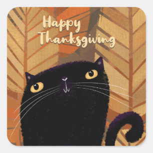Black Cat Autumn Square Sticker