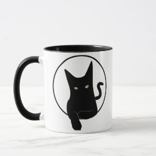 Black cat back view waking Painting Two-Tone Coffe Mug