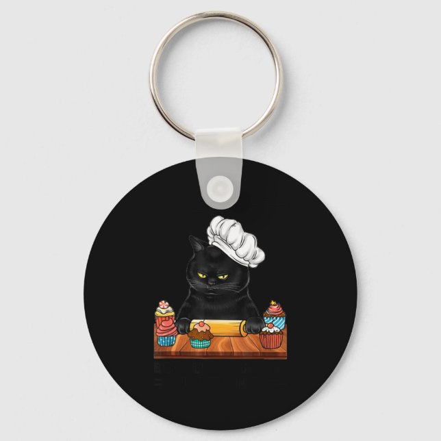 Black Cat Baking Because Murder Is Wrong Cat Lover Key Ring (Front)