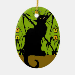 black cat bamboo ceramic tree decoration