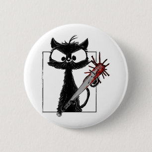 Black Cat Baseball Horror Halloween 6 Cm Round Badge