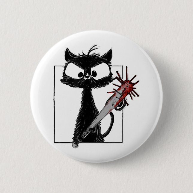 Black Cat Baseball Horror Halloween 6 Cm Round Badge (Front)