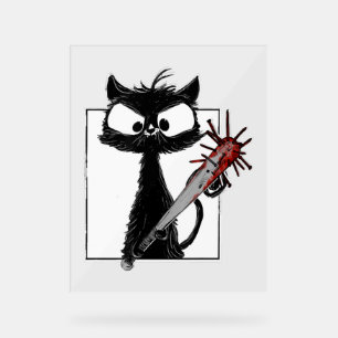 Black Cat Baseball Horror Halloween Acrylic Sign