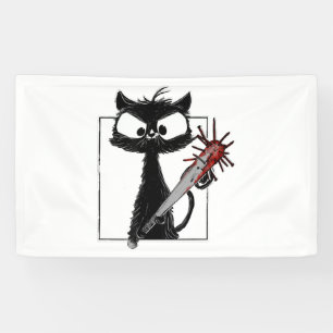 Black Cat Baseball Horror Halloween Banner