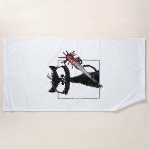 Black Cat Baseball Horror Halloween Beach Towel
