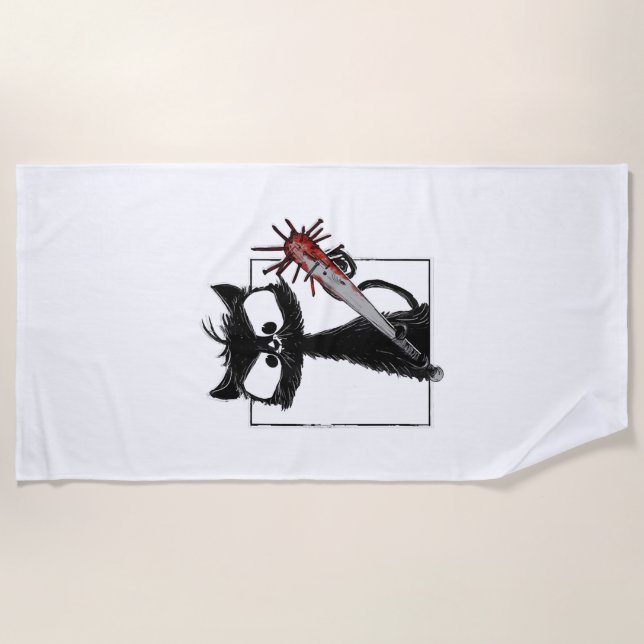 Black Cat Baseball Horror Halloween Beach Towel (Front)