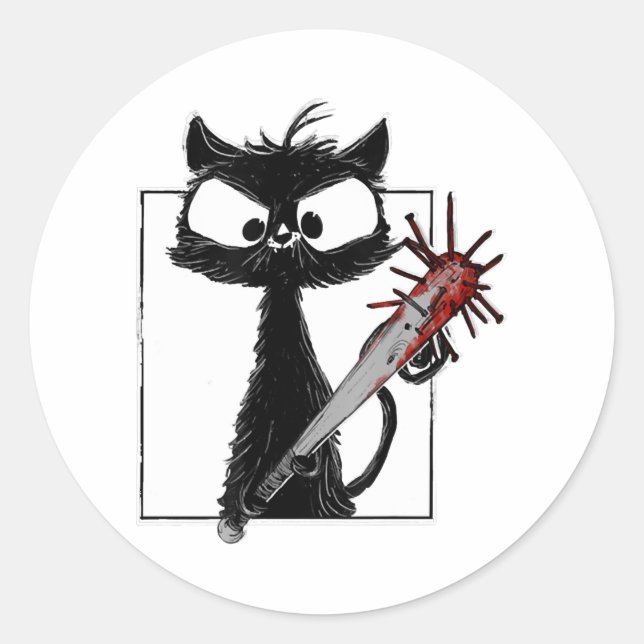 Black Cat Baseball Horror Halloween Classic Round Sticker (Front)