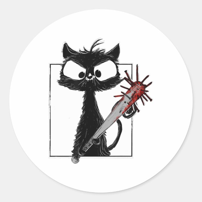 Black Cat Baseball Horror Halloween Classic Round Sticker (Front)