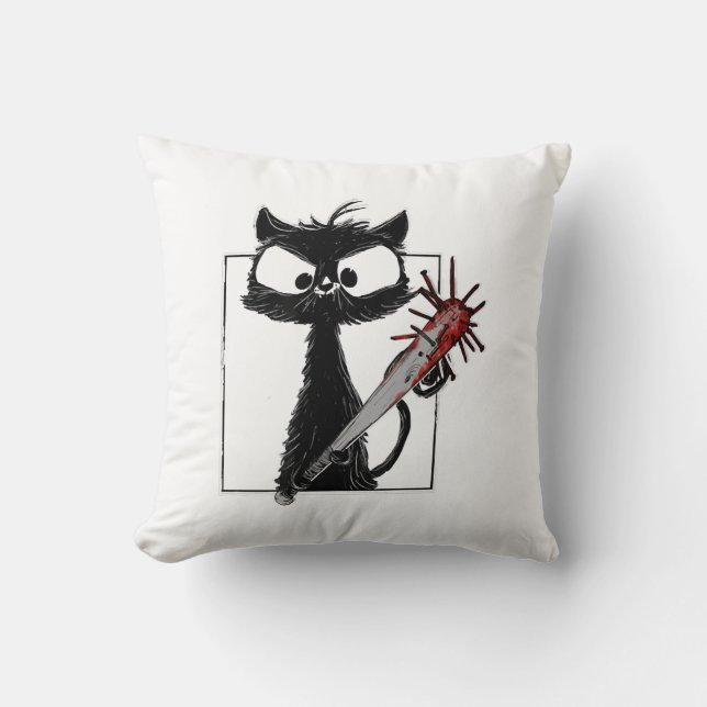 Black Cat Baseball Horror Halloween Cushion (Front)