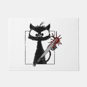 Black Cat Baseball Horror Halloween Doormat