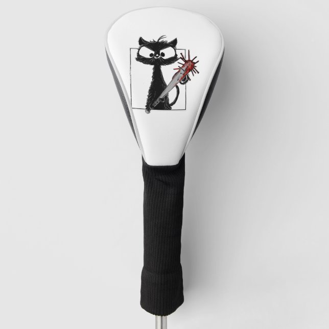 Black Cat Baseball Horror Halloween Golf Head Cover (Front)