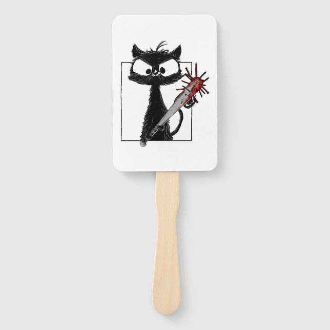 Black Cat Baseball Horror Halloween Hand Fan (Front)