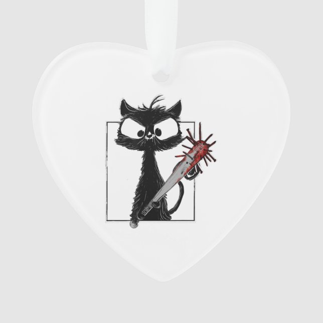 Black Cat Baseball Horror Halloween Ornament (Front)