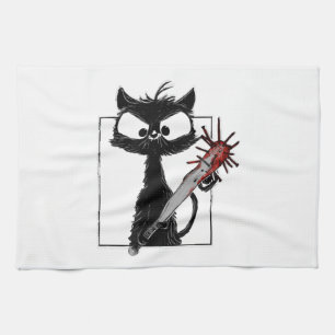 Black Cat Baseball Horror Halloween Tea Towel