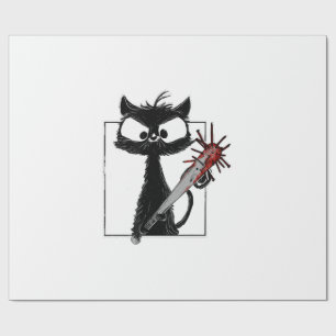 Black Cat Baseball Horror Halloween Wrapping Paper