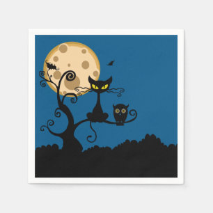 Black Cat, Bat, and Owl Halloween Napkin
