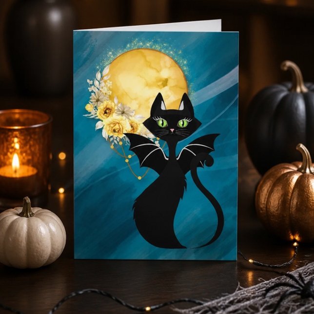 Black Cat | Bat Cat | Elegant Halloween Card (Creator Uploaded)