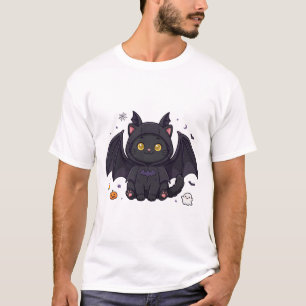 Black Cat Bat Costume Cute Halloween Pet Art T-Shirt
