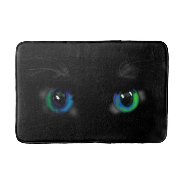Black Cat Bath Mat Blue Green Eyes (Front)
