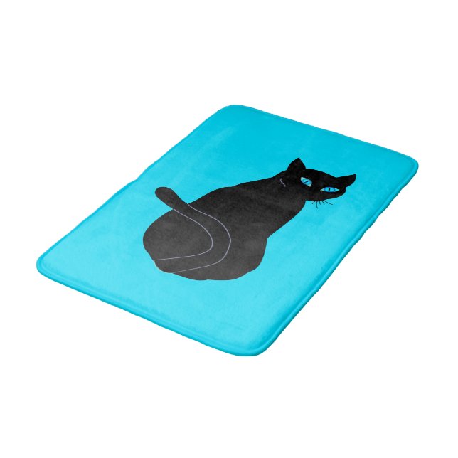 Black Cat Bath Mat - Custom Colours - Blue Eyes (Angled)