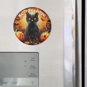 Black Cat Bats Pumpkins Whimsical Personalised Magnet