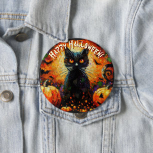 Black Cat Bats Pumpkins Whimsical Personalized 10 Cm Round Badge