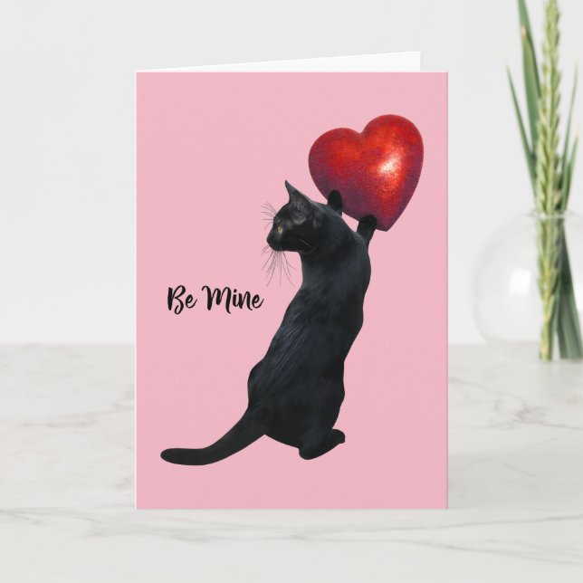 Black Cat Be Mine Valentine's Day Card (Front)