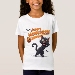 Black Cat Behind Pumpkin Halloween 🎃 T-Shirt