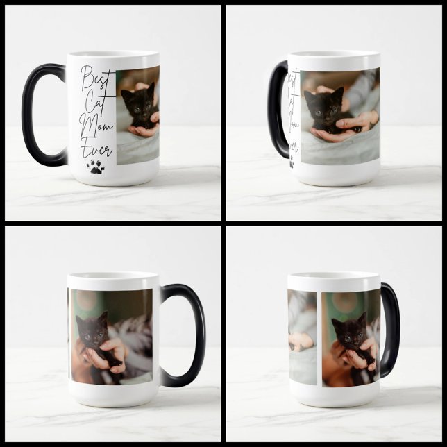 Black cat best cat mum photo collage  magic mug (Creator Uploaded)