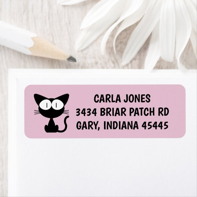 BLACK CAT BIG EYES CAT RETURN ADDRESS LABELS (Insitu)