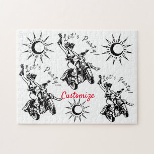 Black Cat Biker Babe Thunder_Cove  Jigsaw Puzzle