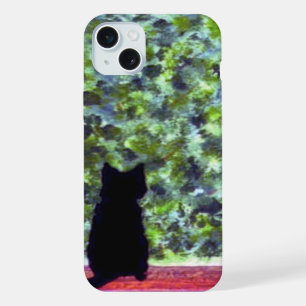 Black Cat Bird Watching Painting Cute Kitty iPhone 15 Plus Case
